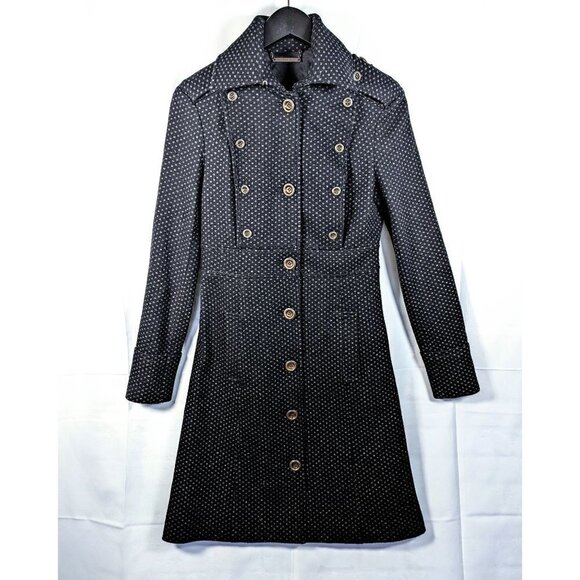Diane von Furstenberg Black Multi Princess Buttercup Coat Wool Military Size 6 - Picture 1 of 7